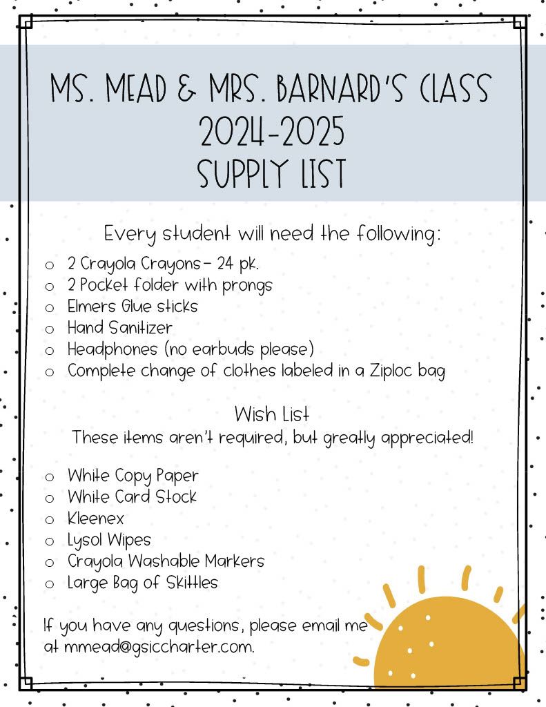 2024-2025 Supply List
